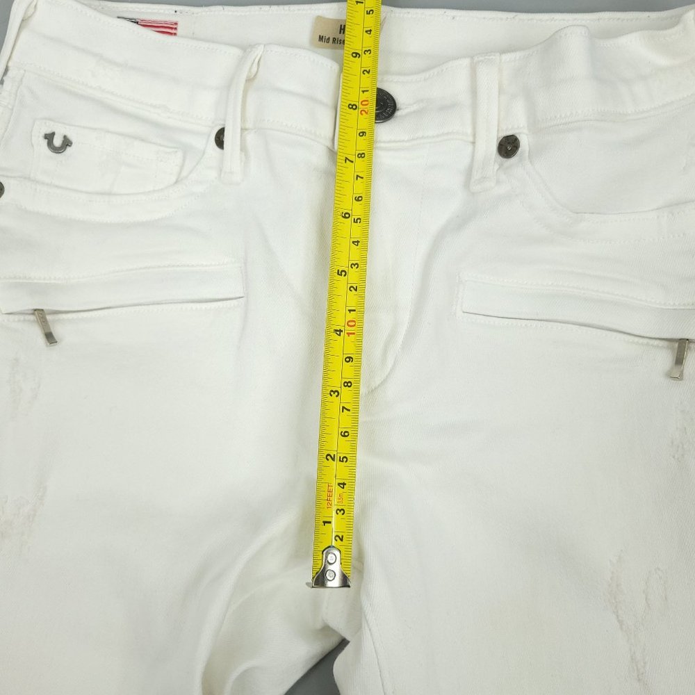 True Religion Halle Moto Jeans Size 26 Mid Rise Super Skinny White Distressed - Picture 11 of 15